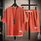 Waffle Fabric Short Sleeve T-Shirt 2-Piece Set
