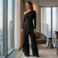 👗✨Women's Elegant One-Shoulder Jumpsuit – Wide-Leg Flow, Wrap Skirt Detail & Premium Breathable Fabric for a Chic Look 💃