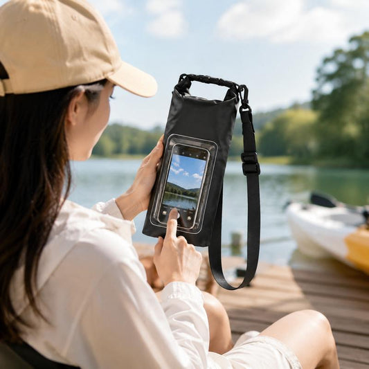 💧 2L Waterproof Dry Bag with Touch Screen Phone Window, IPX6 Roll Top Dry Sack Crossbody Bag for Kayaking 📱