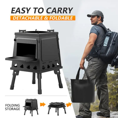 🎁2026 New Arrivals 50% OFF💥🏕️Portable Wood Burning Rocket Stove – 16 vent holes create super-efficient airflow, boils water in minutes. Heavy-duty cast iron holds heat – no more waiting around for a cuppa! ☕✨