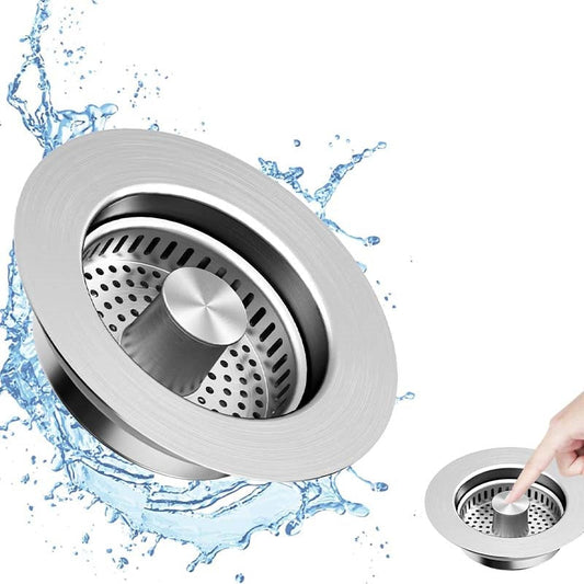 🎁2026 New Arrivals 50% OFF💥Push-Button Kitchen Sink Drain Stopper with Stainless Steel Body & ABS Food Scrap Filter Basket