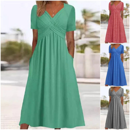 🎁New arrival 50% OFF💥Women’s V-Neck Short Sleeve Long Dresses
