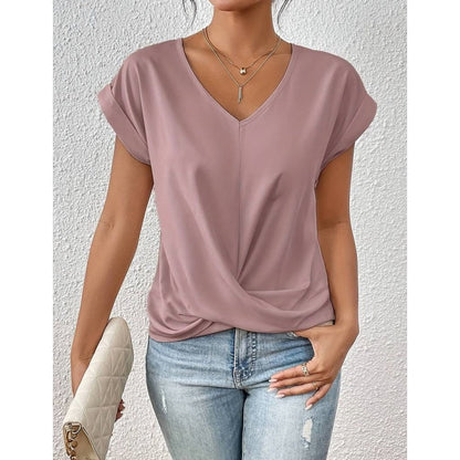 💐50% OFF ! Twist V-Neck Tee – Flattering Fit for All Body Types ✨💃【Limited Stock】