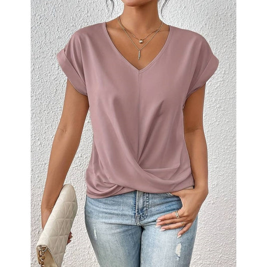 💐50% OFF ! Twist V-Neck Tee – Flattering Fit for All Body Types ✨💃【Limited Stock】
