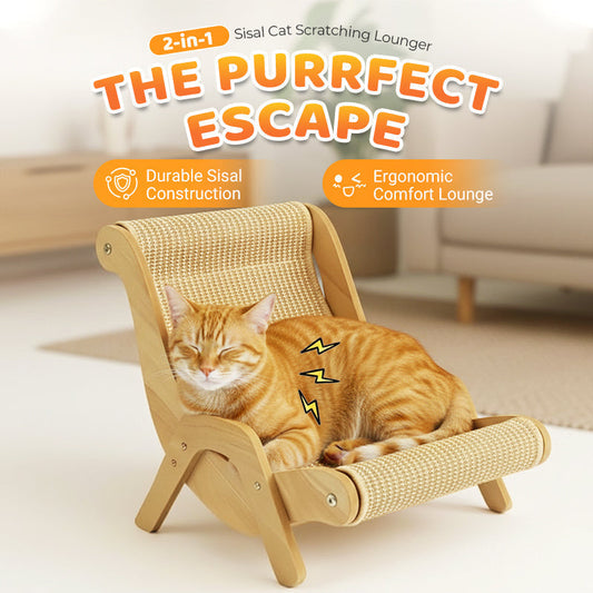🎁2026 New Arrivals 50% OFF💥2‑in‑1 Sisal Cat Scratching Lounger‑Wood Frame Curved Cat Rest Bed 🛋️