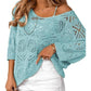 💥Women's Summer Crochet Openwork 3/4 Sleeve Pullover Knit Top