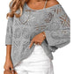 💥Women's Summer Crochet Openwork 3/4 Sleeve Pullover Knit Top