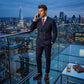 Men's pinstripe suit 👔 Visually slimming and elongating, double-breasted with peak lapel, slim fit 💼 Suitable for business and weddings 🏆