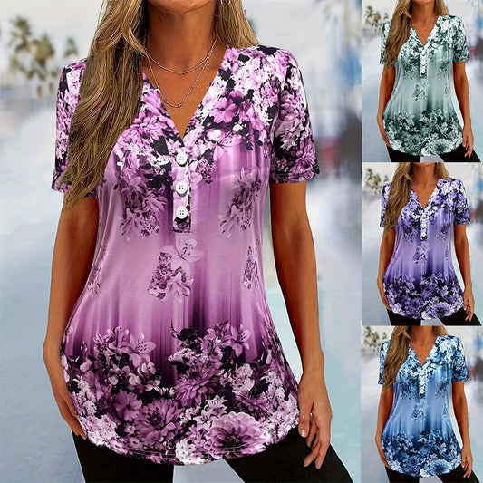 🎁New arrival 50% OFF💥Women's Elegant Floral Printed Short Sleeve Top