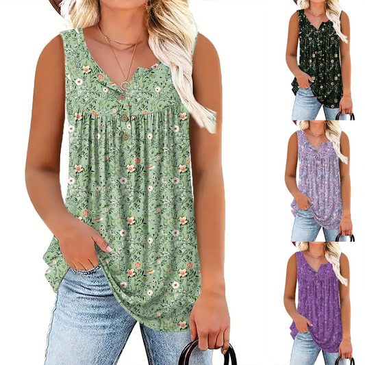 💗LAST DAY SALE 50% OFF⚡Women's Printed Button Sleeveless Top
