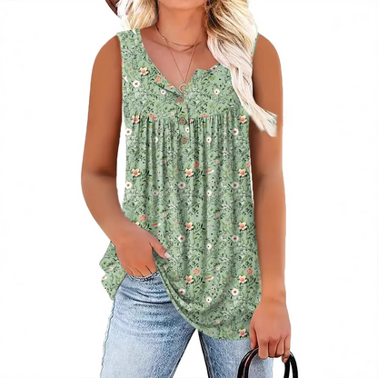 💗LAST DAY SALE 50% OFF⚡Women's Printed Button Sleeveless Top