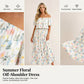 👗 50% OFF NOW! 🌸 Printed Off-Shoulder Short Sleeve Maxi Dress – Floral Print, Ruffled Bodice & Hidden Pockets ✨