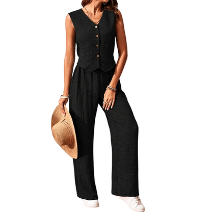 🏆LAST DAY SALE 50% OFF🔥Women's Sleeveless Vest & Wide-Leg Pants Set