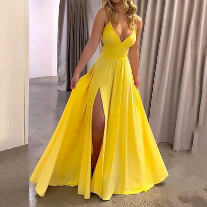 🌺 50% DISCOUNT💐V-Neck Spaghetti Strap High Slit Maxi Dress