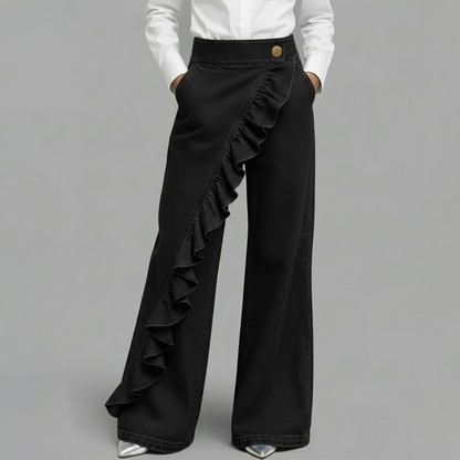 👖✨Women’s Asymmetrical Ruffle Wide-Leg Denim Pants