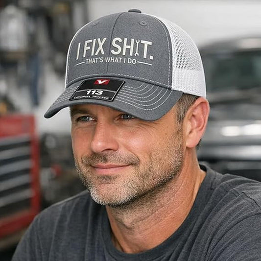 Mesh Back Trucker Cap with "I Fix Shit" Embroidery – Breathable Outdoor Sun Hat🧢☀️