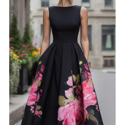 🎁2026 New Arrivals 50% OFF🌸Elegant Sleeveless A-Line Midi Dress with Floral Print👗❤️
