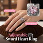 💍Vintage Sword Piercing Heart Ring – Adjustable, Pink Rhinestone, Gothic Edge ⚔️