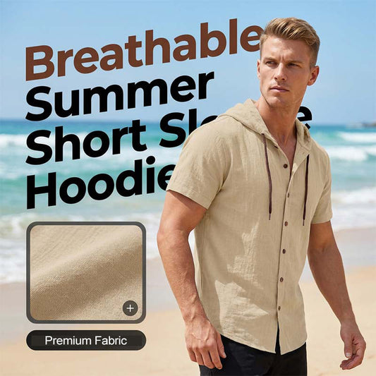 Men's Casual Short Sleeve Hoodie Shirt