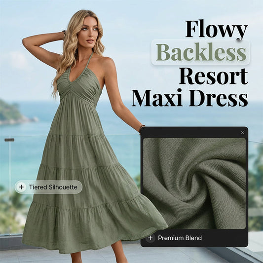 Last day – 50% OFF + free shipping on 2+ items! 🚚💨Women's Halter Neck Backless Tiered Maxi Dress