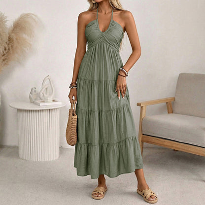Last day – 50% OFF + free shipping on 2+ items! 🚚💨Women's Halter Neck Backless Tiered Maxi Dress