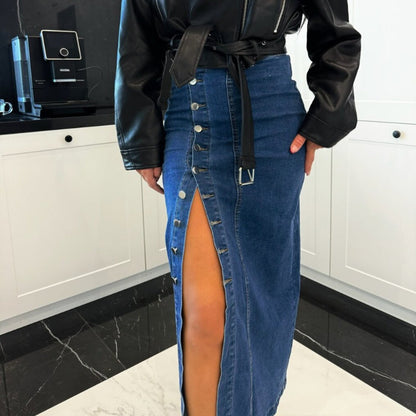 🔥2026 Hot sale 30% OFF🔥Stylish Button Closure Split Denim Bodycon Skirt