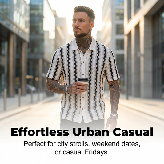 👔 50% OFF NOW! 🕶️ Men's Short Sleeve Retro Geometric Knit Shirt – Vintage Pattern & Breathable Fabric ✨