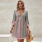 Women's V-Neck Mini Dress with Geometric Print & Lace Trim - Perfect for Vacations