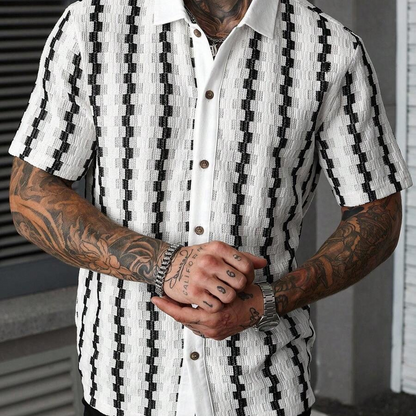 👔 50% OFF NOW! 🕶️ Men's Short Sleeve Retro Geometric Knit Shirt – Vintage Pattern & Breathable Fabric ✨