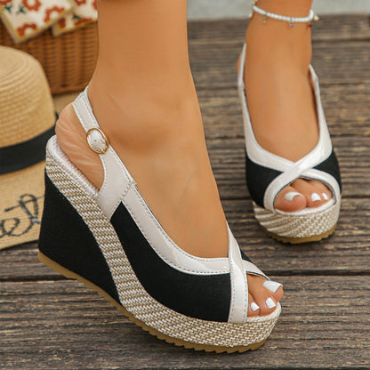 💐50% OFF ! Women’s Peep-Toe Wedge Sandals – Lightweight Sole, Slimming Silhouette 🌸✨【Limited Offer】