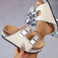 Double Buckle Cork Slide Sandals – Sparkling, Comfy & Effortlessly Chic – Perfect for Summer & Beach ✨