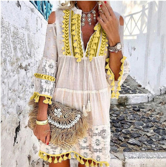 🌸 LIMITED-TIME 50% OFF! ✨ Women's Cotton Linen Embroidered Dress – Loose, Breathable, UV Protection 👒