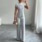 Elegant Mock Neck Top & Wide-Leg Pants 2-Piece Set