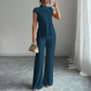 Elegant Mock Neck Top & Wide-Leg Pants 2-Piece Set