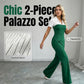 Elegant Striped Lapel Tee & Palazzo Pants 2-Piece Set