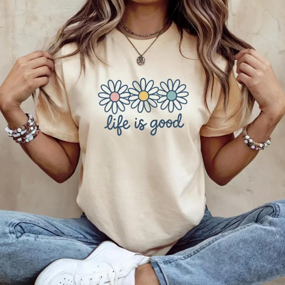 👕New arrival 50% OFF!🌼 "Life is Good" T-Shirt – Daisy Graphic, Cotton, Relaxed Fit, Positive ✨