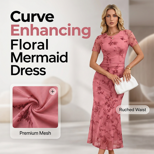 👗 LIMITED-TIME 50% OFF! ✨ Women's Floral Mesh Mermaid Dress – Ruched Waist, Romantic, 7 Colors 🌸