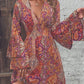 📢📢50% OFF !! ⏰Women's Elegant Paisley Print V-Neck Flared Sleeve Dress