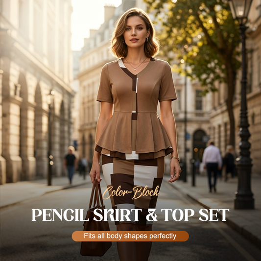 👗 50% OFF NOW! 🎨 Color Block Pencil Skirt & Top Set – Figure-flattering, stylish & perfect for office, dinner or special occasions – versatile combo 🔥