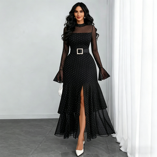 🌹 LIMITED-TIME 50% OFF! ✨ Women's Bell Sleeve Maxi Dress – Sheer, High-Slit, Elegant ✨