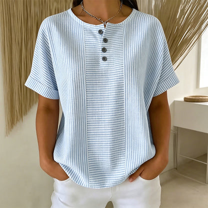 💐 50% OFF – Casual Must-Have! Striped Henley Top – Breathable, Lightweight & Easy to Layer 🌞👕 【Grab It Now】