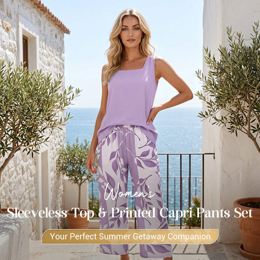 📢📢50% OFF !! ⏰Sleeveless Top & Printed Capri Pants Set