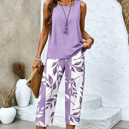 📢📢50% OFF !! ⏰Sleeveless Top & Printed Capri Pants Set