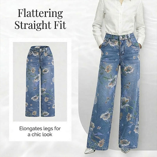 ⏳Time-Limited Special⏰Women's Floral Print Straight-Leg Jeans
