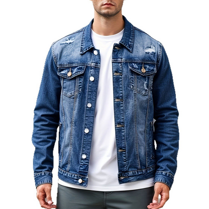 ⏳ LAST 7 DAYS AT £29.99! Price Rises to £34.99.Men’s Casual Vintage-Wash Distressed Denim Jacket
