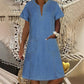 Women's Short Sleeve V-Neck Denim Dress