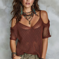👕 LIMITED-TIME 50% OFF! ✨ Women's Cold-Shoulder Knit Top – Open-Knit, Bohemian, Summer ✨