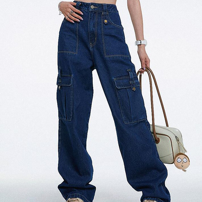 🔥While Supplies Last 50% OFF!🎉 High-Waist Denim Cargo Wide-Leg Pants