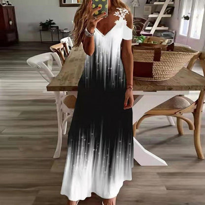 👗 LIMITED-TIME 50% OFF! ✨ Women's Cold Shoulder Maxi Dress – V Neck, Floral, 5 Colors 🌸