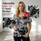 📢📢50% OFF!! ⏰Women's Tie-Dye T-Shirt with Lacing and V-Neck